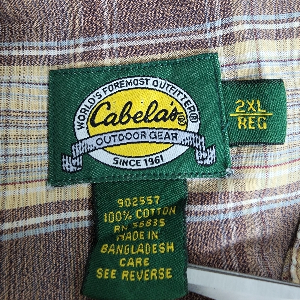 Cabela's Plaid Cream & Brown Men's Short Sleeve Shirt Size 2XL - Picture 3 of 5